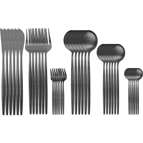 36Pcs Black Matte Flatware Set Stainless Steel Cutlery Fruit Cake Fork Tableware Set Kitchen Dinnerware Set Dessert Spoon Fork