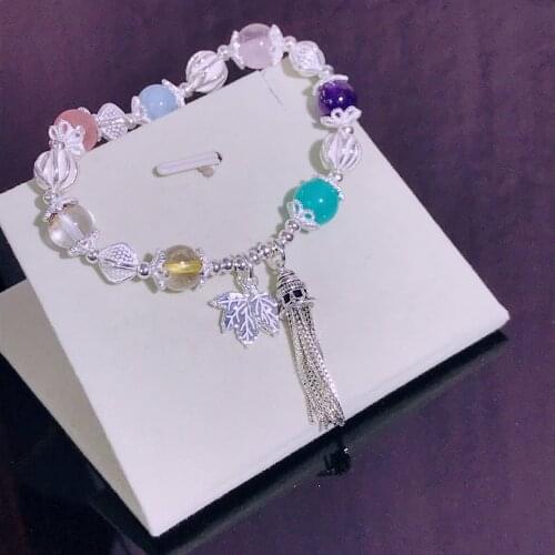 Real 100% 925 Sterling Silver Multiple Gems Scalable Bracelets Kyanite Crystal Vintage Tassel Pendant Flexible Exquisite Jewelry