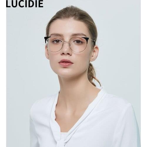 LUCIDIE 2020 Spring New Women Eyeglasses Metal Cat Eye Glasses Frame Optical Prescription Spectacles Fashion Computer Eyewear