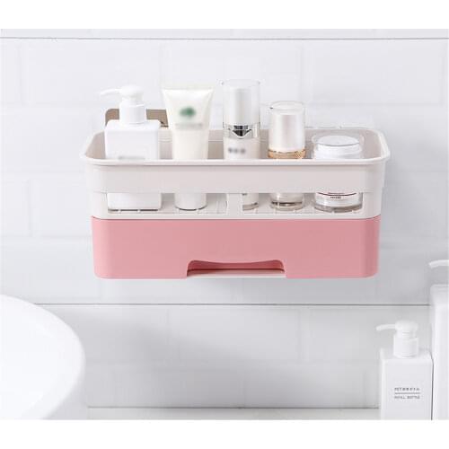 Punch-Free Bathroom storage Shelf Wall-Mounted Cosmetics Drawer Storage Box bathroom rotating triangle rack