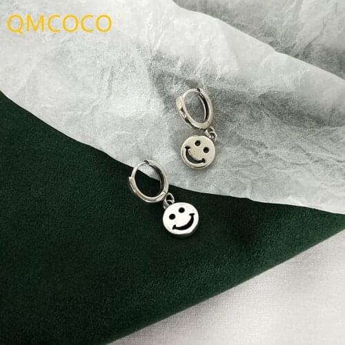 QMCOCO 925 Sterling Silver Smiley Face Drop Earrings For Women Trendy Elegant Birthday Party Jewelry Gifts 2021 New Style