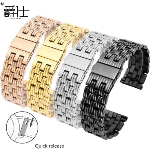 20 22mm Solid Fine Steel Watchband Black Silver Golden Wristband Replacement Strap For Male And Females Brand Universal