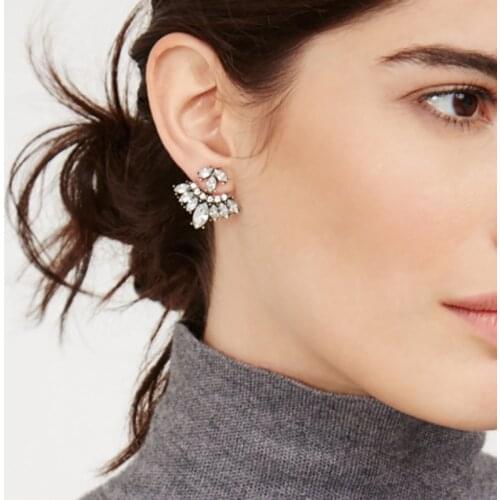 New Gothic Crystal Leaf Stud Earrings for Women White Crystal Boucle d'oreille Femme Bijoux Front Back Ear Jewelry