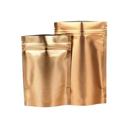 Golden Gold Color Stand Up Aluminum Foil Bag Zip lock Bag Food Tea Coffee Packaging Bags pouches