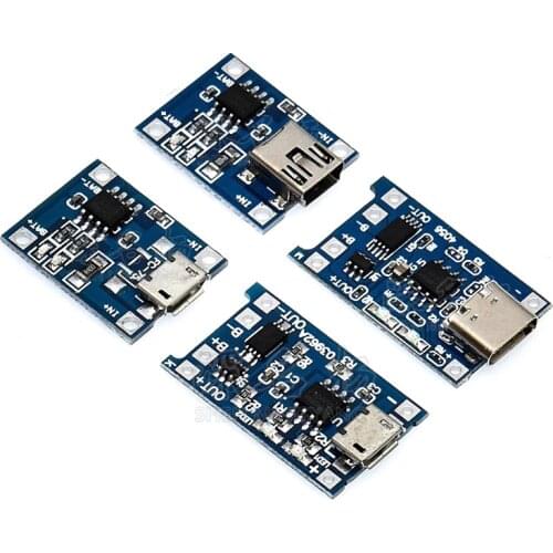 Type-c/Micro/Mini USB 5V 1A 18650 TP4056 Lithium Battery Charger Module Charging Board With Protection Dual Functions 1A Li-ion