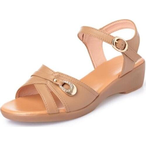 2020 Best Sale New Summer Rhinestone Soft Bottom Wedge Sandals Women Fashion Sandals Comfort Genuine Leather Sandals Large Size