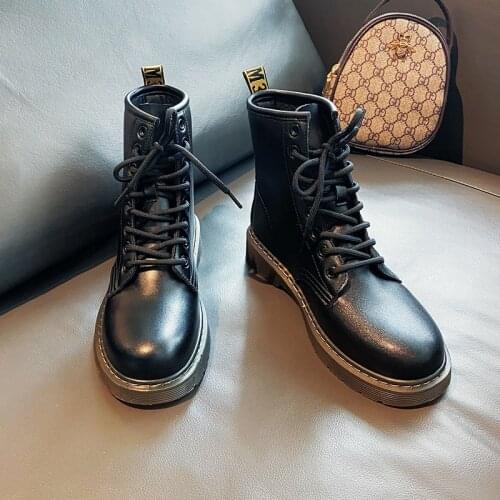 2021Autumn Winter Martin Boots Women PU Leather Square Heel Platform Boots Height Increase Casual Shoes Fashion Motorcycle Boots