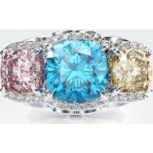 Vintage Aquamarine Sapphire Citrine Diamonds Gemstone Rings 100% 925 Sterling Silver Women Wedding Engagement Ring Jewelry Gift