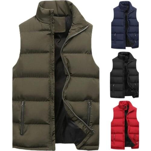 Vest Men Waistcoat Winter Warm Cotton Padded Puffer Vests Sleeveless Parkas Jacket Stand Collar Padded Sleeveless Men Waistcoat