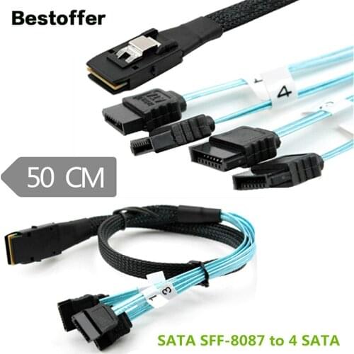 0.5 Meters 6Gbps Mini SAS SFF-8087 to 4*SATA 7-Pin Forward Breakout Cable