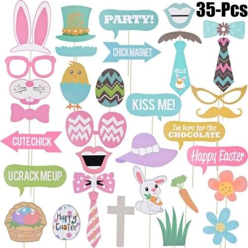 35pcs/set Easter Bunny Chick Photo Booth Props Funny Birthday PhotoBooth Props Decor For Celebrating Birthday Party Decoration