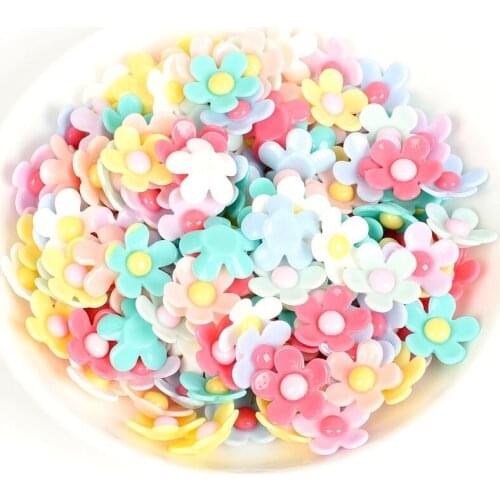 50Pcs 17mm Mixed Resin Flower Flatback Cabochon Embellishments Kawaii Decoration Scrapbooking For Diy Craft Supplies Accessories