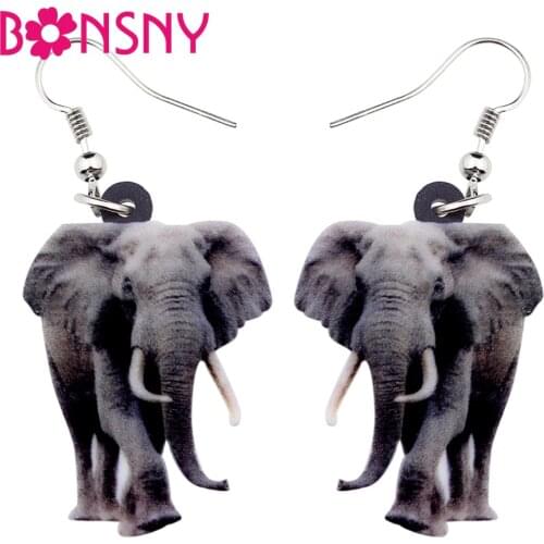 Bonsny Acrylic Elegant Walking Elephant Earrings Big Long Dangle Drop Wild Jungle Animal Jewelry For Women Girl Ladies Wholesale