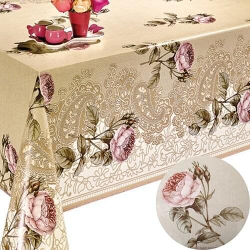 Decoser Heavy Duty Flannel Backed Vinyl Tablecloth with Flannel Backing Waterproof PVC 55x55 inch Rectangle Beige Table Cover