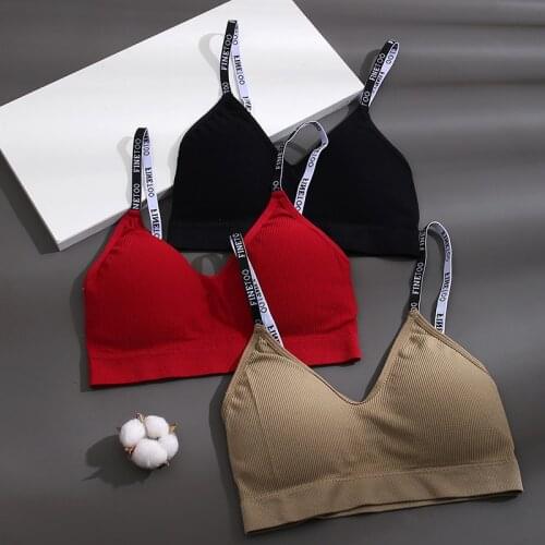 FINETOO Women Seamless Gathering Bralette Push Up Bra Sexy Girls Letter Strap Bralette Wireless Brassiere Female Intimates M-2XL