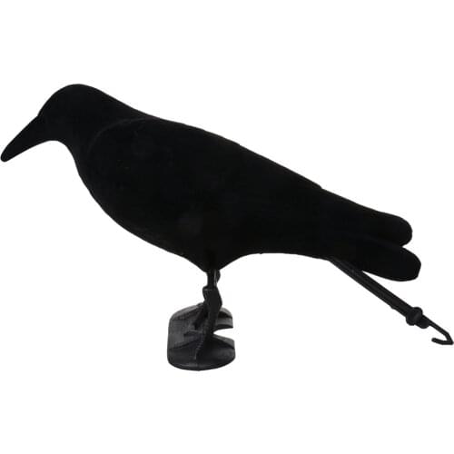 Flocked Jet Black Crow Decoy Bird Scarer Pest Control Garden Defense Scarecrow Deterrent Repeller Decor For Bird Control