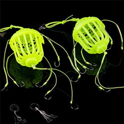Fluorescence Fishing Lure Cages Trap Fishing Bait Baskets Feeder Carp Spherical Explosion Hooks Tackle
