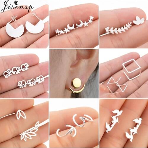Jisensp Trendy Star Moon Earrings Ear Crawlers Bohemia Wave Leaf Stud Earrings for Women Girls Wedding Jewelry Ear Cuff kolczyki