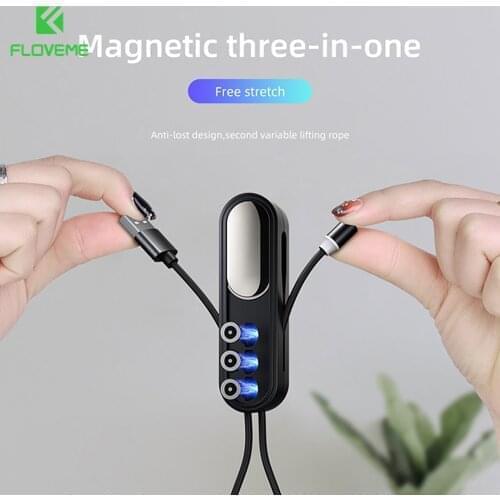 FLOVEME Portable 3 in 1 USB C Cable Magnetic Magnet Phone Charger Micro Type C Cable For iphone 11 12 pro max Xiaomi Huawei