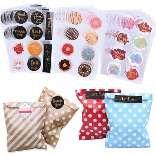 Multi Style DIY Kraft Paper Bags Label Thank You Happy Birthday Adhesive Stickers Wedding Birthday Party Favors Gift For Guests