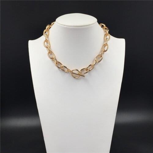 Causal Gold Color Plating T bar O bar No Extension Chain Choker Necklace For Women Girl
