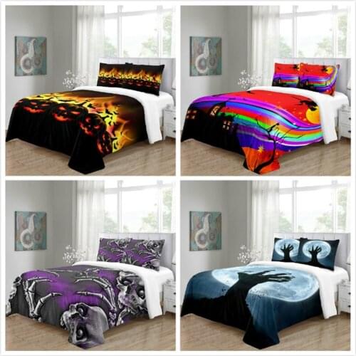 Halloween Night Bedding Set Witch Print Duvet Cover Set Moon Castle Bedclothes Bedding Cover Pillow Case Home Textile