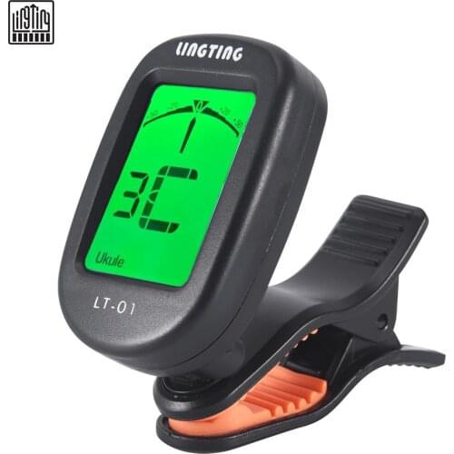 LINGTING LT-01 Mini Clip-On Digital Electronic Tuner 360° Rotatable with 2 Backlight LCD Screen for Guitar Bass Ukulele Violin