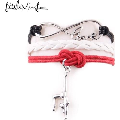 Little Minglou infinity love Gymnastics Bracelet handstand charm leather wrap men bracelets & bangles for women jewelry