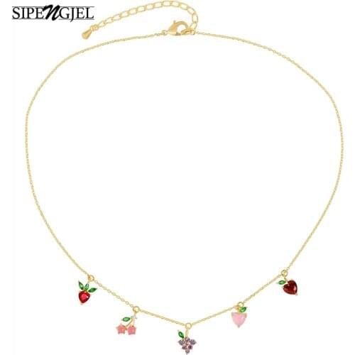 SIPENGJEL Fashion Cubic Zircon Sweet Summer Fruit Series Pendant Necklace Chain Best Friend Necklaces For Women Jewelry 2021