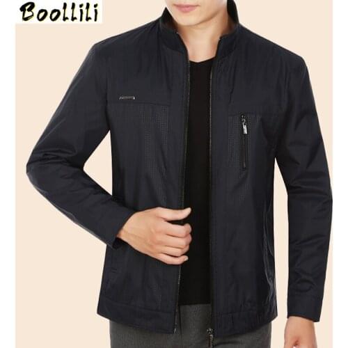 Boollili Spring Autumn Jacket Men 2020 Hot Sale Thin Casual Jacket Middle Age Stand Collar Mens Jackets And Coats Plus Size