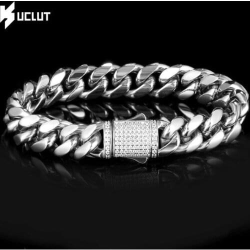 Men 10mm Stainless Steel Curb Cuban Link Chain Bracelets White Gold Solid Chains Unisex Wrist Jewelry Gift