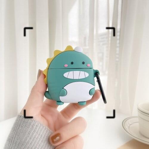 3D Cartoon Love heart funny dinosaur headset silicone soft Case For Apple Airpods 2 1 Wireless charging Bluetooth earphone cover