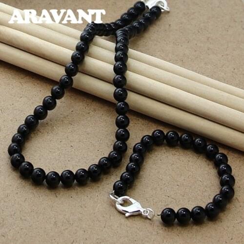 Freshwater Pearl Jewelry Set 925 Silver Jewelry Set For Women Wedding Black Pearl Necklaces Bracelets