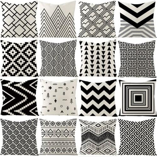 Black White Geometry Cushion Cover Cotton Linen Striped Plaid Decorative Pillowcase Sofa Cushion Nordic Pillow Covers Home Decor
