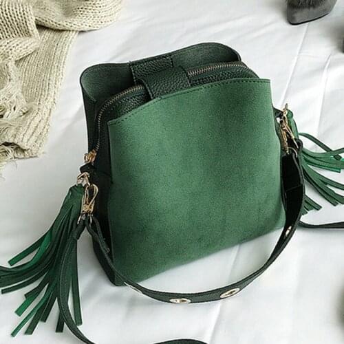 NEWDISCVRY 2021 New Fashion Scrub Women Bucket Bag Vintage Tassel Messenger Bag High Quality Retro Shoulder Simple Crossbody Bag