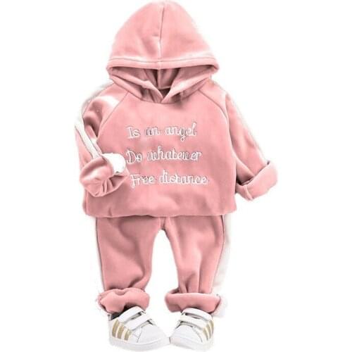 Winter Baby Girls Boy Clothing Sets Kids Casual Letter Hooded High Quality Thicken Velvet T Shirt Childrens Sports Suit Clothes