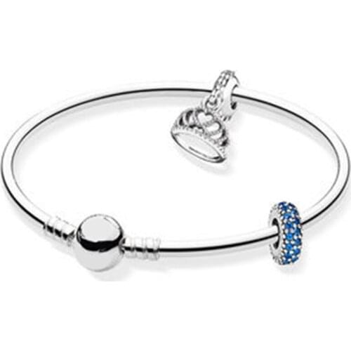 NEW 100% 925 Sterling Silver Brand New 1:1 Glamour Noble Crown Bracelet Set Elegant Temperament Ladies Bracelet Set