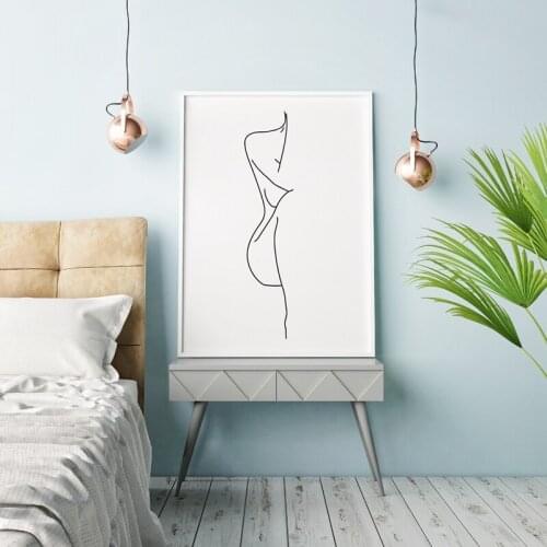 Nude Female Body Line Drawing Art Canvas Painting Black White Picture Minimalist Art Poster Woman Figure Prints Home Wall Decor
