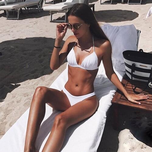 Solid Color Hard Bag Bikini 2021 New Womens Low Waist Swimsuit European And American Fashion Sexy Beachwear Summer Beach Surf