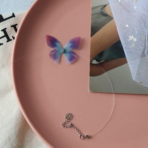 Japan and South Korea Rhinestone Butterfly Elf Necklace Female Romantic Holiday Wind Transparent Fishline Necklace Collar
