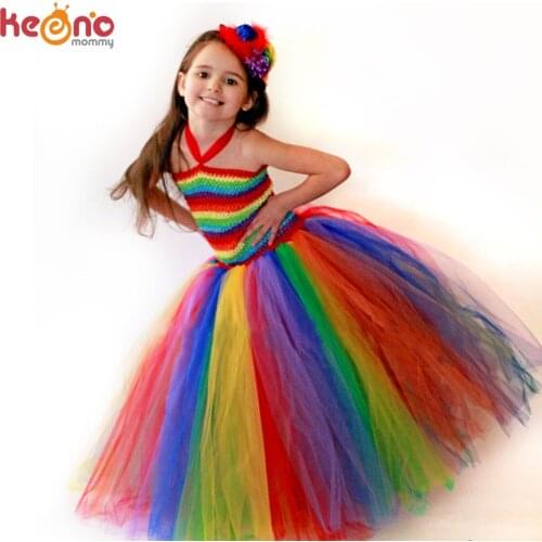 Keenomommy Girls Couture Rainbow Tutu Dress Kids Halloween Circus Clown Tutu Dress Photo Props Birthday Costume TS079