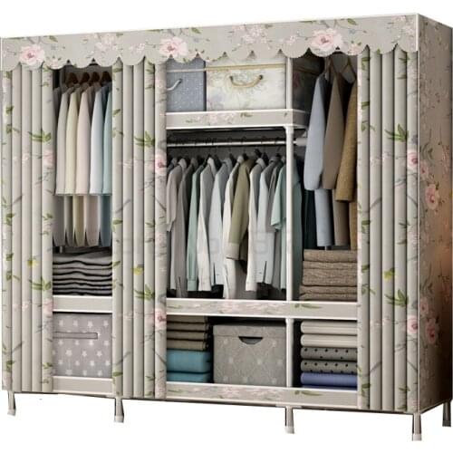 Simple wardrobe strong and durable household thickened zipper fully closed cloth wardrobe steel pipe