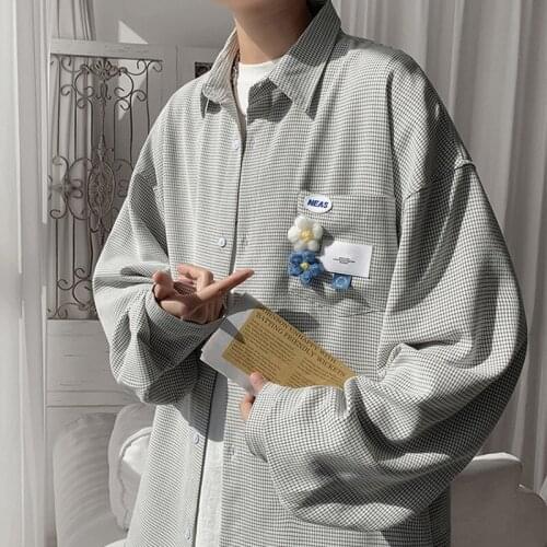 Plaid Long Sleeve Couple Shirt 2021 Spring Autumn New HK Style Student Versatile Fashion Brand Top Mens Coat Camisa Streetwear