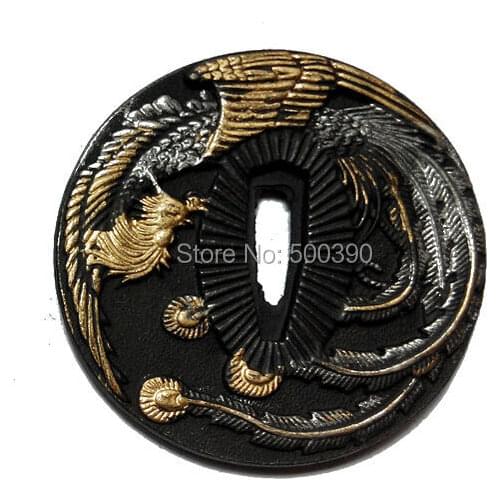 HANDMADE ALLOY GUARD PHOENIX TSUBA JAPANESE FOR KATANA SWORD WAKIZASHI TANTO @2412