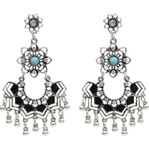 Indian Palace Jhumka Earrings for Women Bohemian Carved Flower Bells Tassel Earring Statement pendientes Party Jewelry Gift