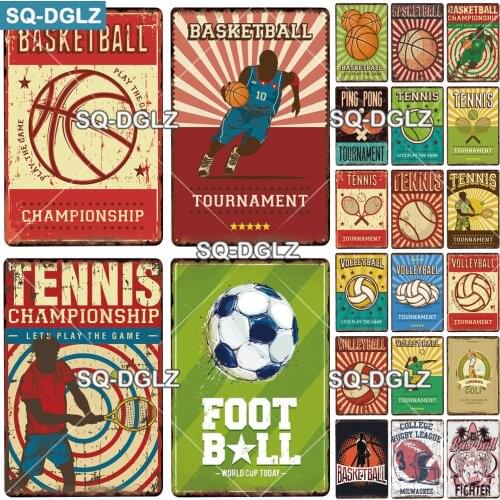 [SQ-DGLZ] Basketball Metal Sign Vintage Sport Club Metal Plaque Plate Health Wall Decor Tin Signs Tennis Poster
