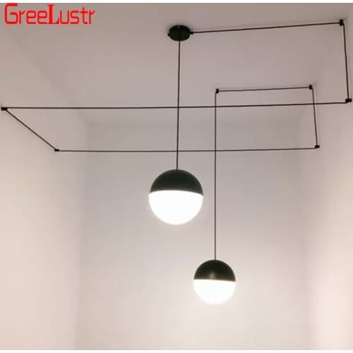 Post-modern Lines Glass Ball Led Pendant Chandelier Lamp Geometric Design Hanging Light Lustres For bedroom Bedside Light