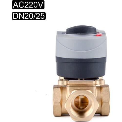 220V DN20 DN25 Three-way Electric Valve L-shaped Brass Motorized Ball Valve For Floor Heating System Manually And Automatically