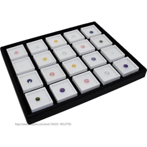 High Quality Gem Display Tray Diamond Holder Gemstone Boxes 20 Cells Gem Organizer Jewelry Showcase Inside Box 5x5cm