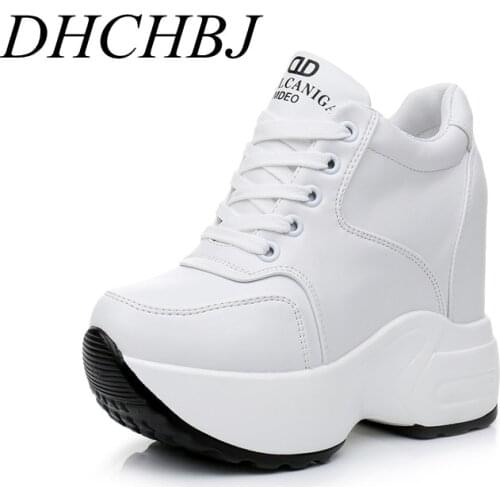 Womens Ankle Boots 2020 Autumn PU Leather Shoes Woman Platform Height Increased Sneakers 11 CM Thick Sole Wedges White Boots